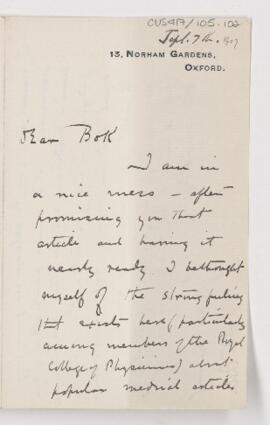 Letter to Edward Bok, September 7, 1907