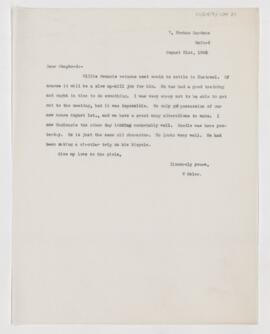 Letter to Francis John Shepherd, August 31, 1906