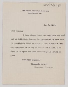 Letter to Harvey Cushing, May 3, 1925