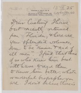 Letter to Harvey Cushing, May 13, 1925