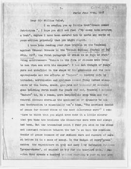Letter to William Osler, June 18, 1917