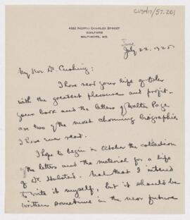 Letter to Harvey Cushing, June 22, 1925