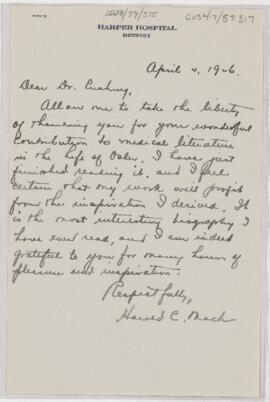 Letter to Harvey Cushing, April 4, 1926