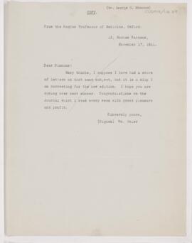 Letter to George H. Simmons, November 17, 1911
