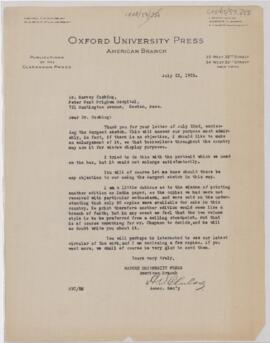 Letter to Harvey Cushing, July 23, 1925