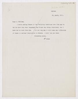 Letter to James William White, March 19, 1915