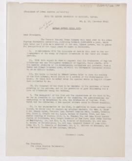 Letter to  President of John Hopkins University, October 30, 1918