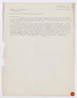 Letter to Harvey Cushing, November 25, 1914