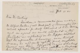 Letter to Harvey Cushing, February 11, 1921