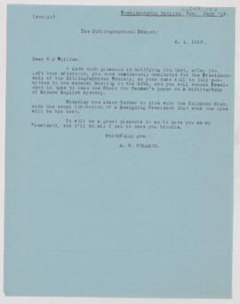 Letter to William Osler, January 6, 1913