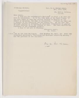 Letter to John George Adami, November 19, 1907