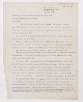 Letter to William Osler, December 19, 1918
