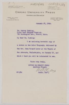 Letter to Harvey Cushing, January 27, 1926