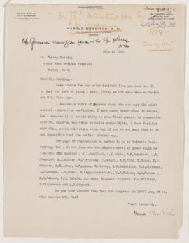 Letter to Harvey Cushing, July 15, 1921