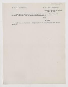 Letter to John Woolman Churchman, April 18, 1907