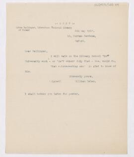 Letter to John Ballinger, May 6, 1917