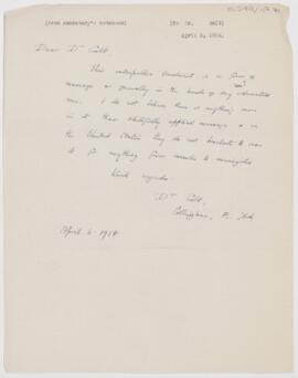 Letter to James Galt, April 6, 1914