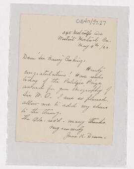 Letter to Harvey Cushing, May 4, 1926