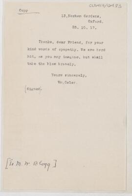 Letter to M.W. Blogg, October 25, 1917