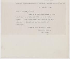 Letter to George Cheyne Shattuck, March 31, 1914