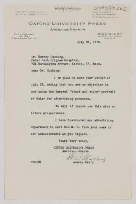 Letter to Harvey Cushing, July 27, 1925