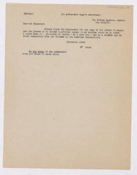 Letter to Page's secretary Shoecraft, January 26, 1917