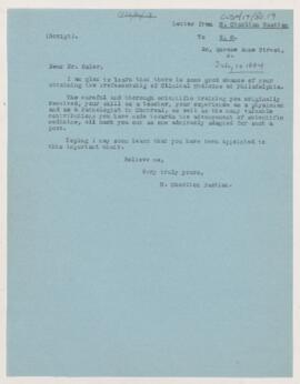 Letter to William Osler, July 10, 1884