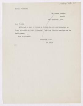 Letter to Harold Bowditch, February 22, 1919