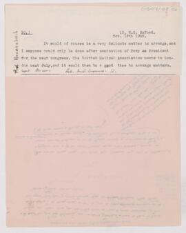 Letter to Karl Friedrich Wenckebach, October 16, 1909