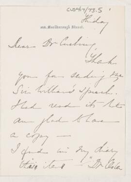 Letter to Harvey Cushing, 1877