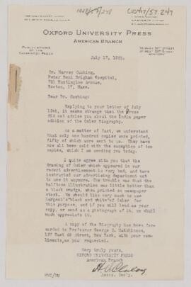 Letter to Harvey Cushing, July 17, 1925
