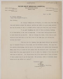 Letter to Harvey Cushing, September 9, 1925