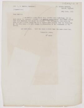 Letter to Charles Ferdinand Martin, July 12, 1911