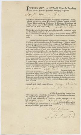 Voyageur contract for Joseph Proux of Sorel