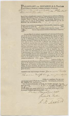 Voyageur contract for Pascal l'Auguste dit Petit, Constant Lonctain, of St. Constant