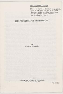 Maudsley Lecture given by Dr. Ewen Cameron