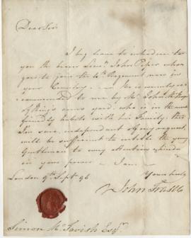 Letter from John Fraser to Simon McTavish, 9 September 1796