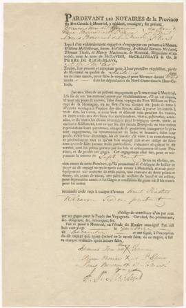 Voyageur contract for Francois Toin dit Germain, Pierre Berrard dit l'Epine, Louis Briscant dit L...