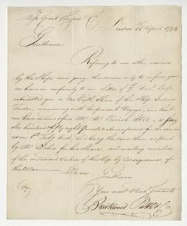 Copy of letter from Brickwood, Pattle, & Co. to William Grant