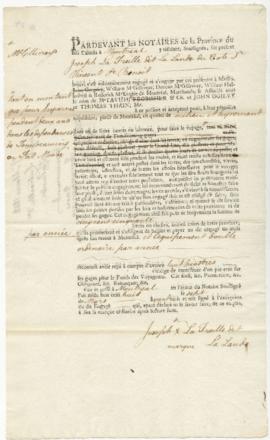 Voyageur contract for Joseph La Treille dit La Lande of Cote St. Vincent St. Benoit