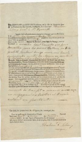 Voyageur contract for Abraham Ledoux
