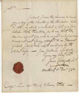 Letter from James Caldwell to Simon McTavish, 5 December 1792