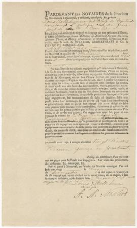 Voyageur contract for Louis Bellehumeur dit Blass of Montreal Faubourg St. Antoine at his brother's