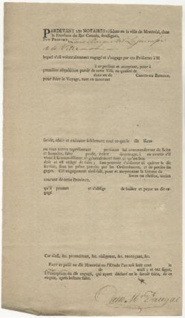 Voyageur contract for Louis Bargue dit Lajeunesse