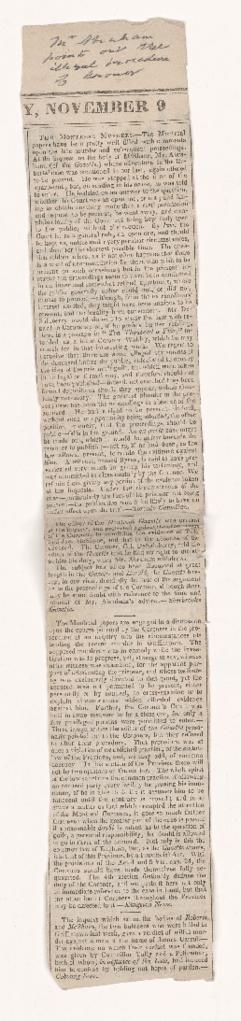 Clipping from a Montreal newspaper, 9 November 1847